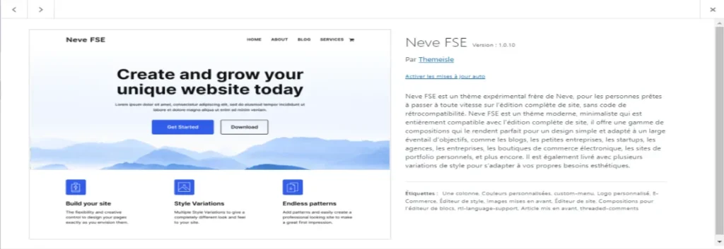 Theme full site editing Neve FSE